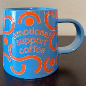 NWT “Emotional Support Coffee” Blue w/ Orange Abstract Design Stoneware Mug